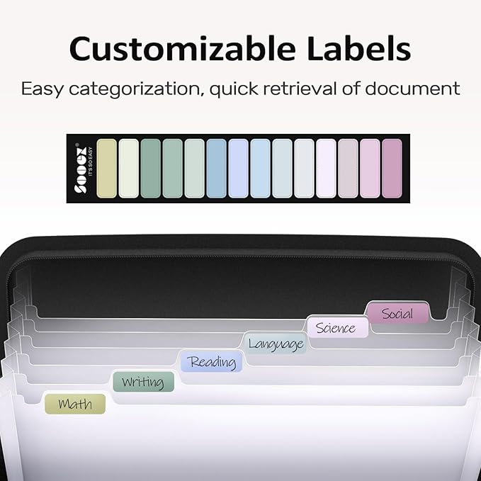 Sooez 7 Pockets Accordion File Organizer, Zipper Expanding File Folder, Heavy Duty Folder Organizer, Sleek Letter Size Accordion Folder, Portable Expandable File Folder for Documents, Purple