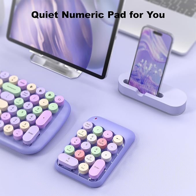 MOFII Wireless Number Pads - Purple Numeric Keypad 18 Keys USB 2.4G Round Keycap Colorful Extensions Keypads, Financial Accounting Portable Numpad 10 Key for Laptop/PC/Notebook/Surface Pro