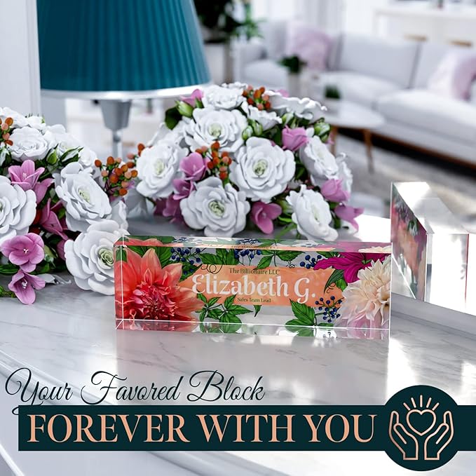 Desk Name Plate Personalized, Custom Name Plates 2½/x8 Inches, Thick Crystal-Clear Acrylic, Gift Box, Office Desk Decor. USA Made by ACRYLUXE (Haute)