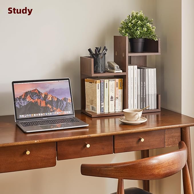 Small Bookshelf - Unique Cactus Design, Kitchen Counter Shelf, Light Walnut Wood, YD-DSR002LW
