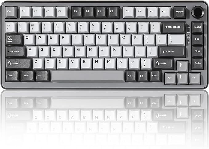 YUNZII B75 PRO Wireless Mechanical Keyboard,75% Layout with Knob,Hot Swap Gasket Structure,Creamy Pre-lubed Switches,RGB Backlit,Bluetooth/Type-C/2.4G for Win/Mac (Dark Grey, Milk Switch)