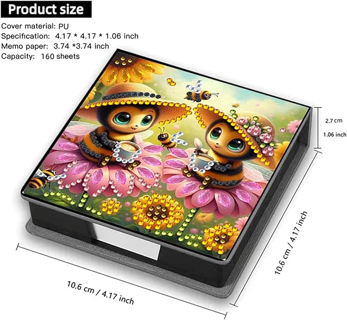 Bee Diamond Painting Note Box Memo Pad Holder, Diamond Art Sticky Notes Organizer for Desk, Aesthetic Stationery Storage Case for Office,School Supplies (Bee)
