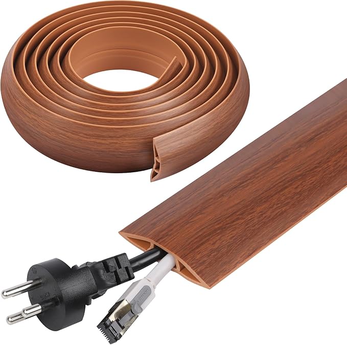 10 FT Floor Cord Cover, Cord Covers for Wires on Floor, Cord Protector, Floor Cable Cover, Hide Extension Cord Covers for Floor, Cable Cavity: 0.47" (W) x 0.29" (H) - Brown