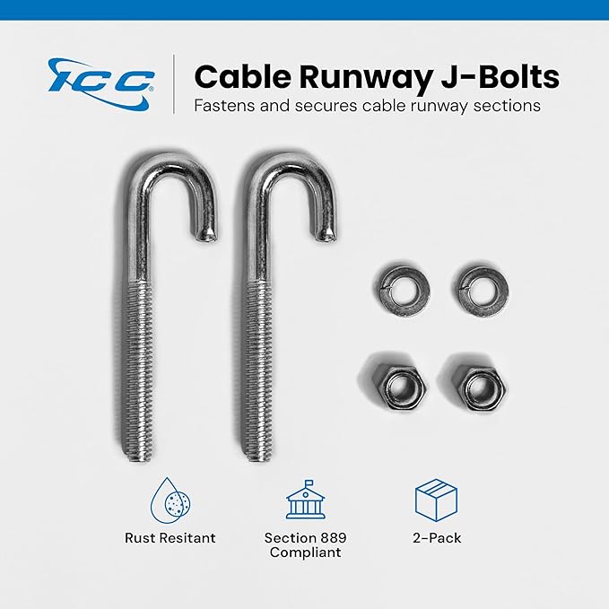 ICC Cable Runway J-Bolt Kit – 2-Pack | Steel, Black Powder Coat, Fastens Runway Sections