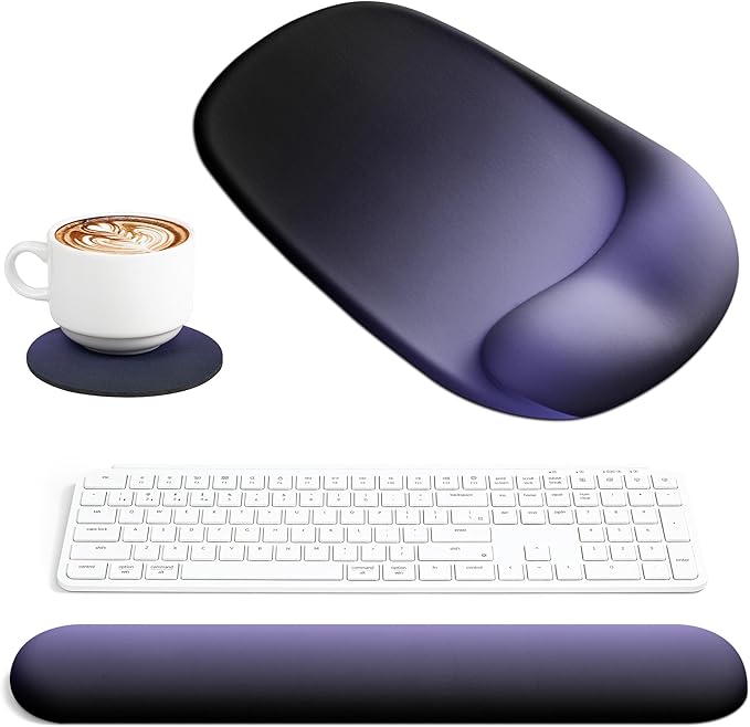 Ospelelf Wrist Rest for Keyboard and Mouse Ergonomic Mouse Pad with Wrist Support Memory Foam Wrist Rest for Computer Keyboard,3-in-1 Gel Mouse and Keyboard Pad for Office Black Gradient