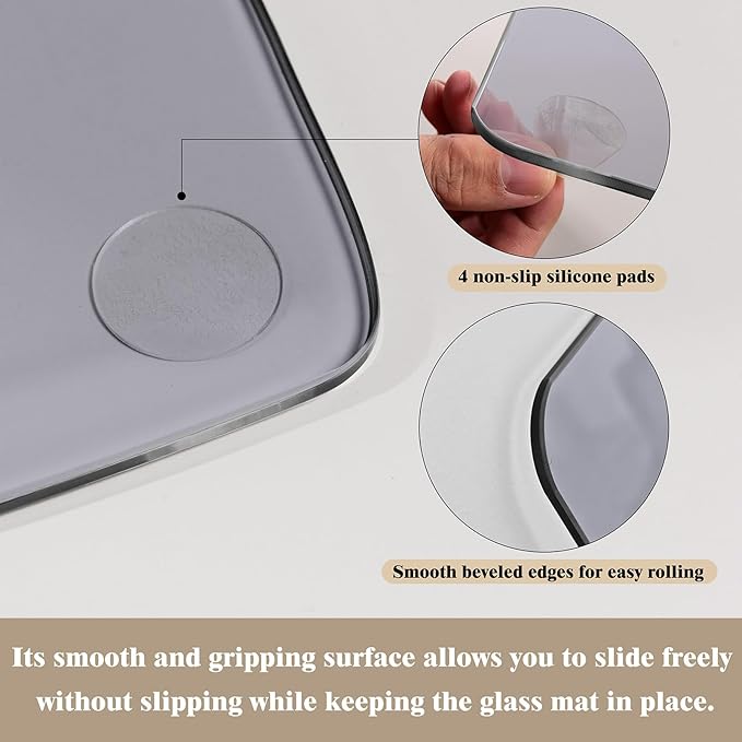 Koonmi Tempered Glass Chair Mat for Hardwood Floors & Carpets, 40" x 60“ Grey Heavy Duty Office Floor Protector, Scratch & Dust Concealing, Noise-Free for Home Office Desk