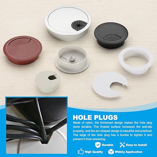 PATIKIL 53mm Desk Grommet, 8pcs Desk Cord Hole Cover Desk Cable Hole Grommet Cover Sturdy ABS Plastic Round for Cables Cabinets Desktop Equipment Wiring Organizing,Elasticity, Silver