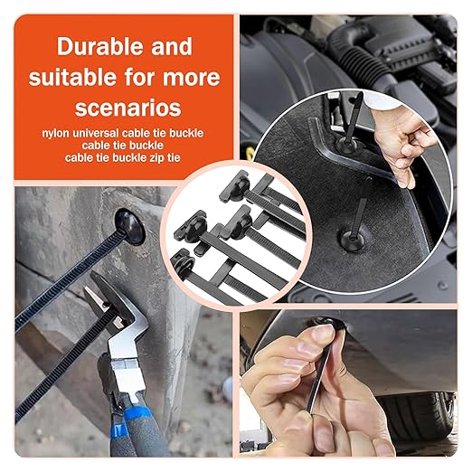 165PC Nylon Universal Cable Tie Buckle for Car Fender Trunk Repair, Automotive Zipper Clips,Heavy Duty Self-Locking zip ties with Pin & Button Design for car repair shop & Garage Use