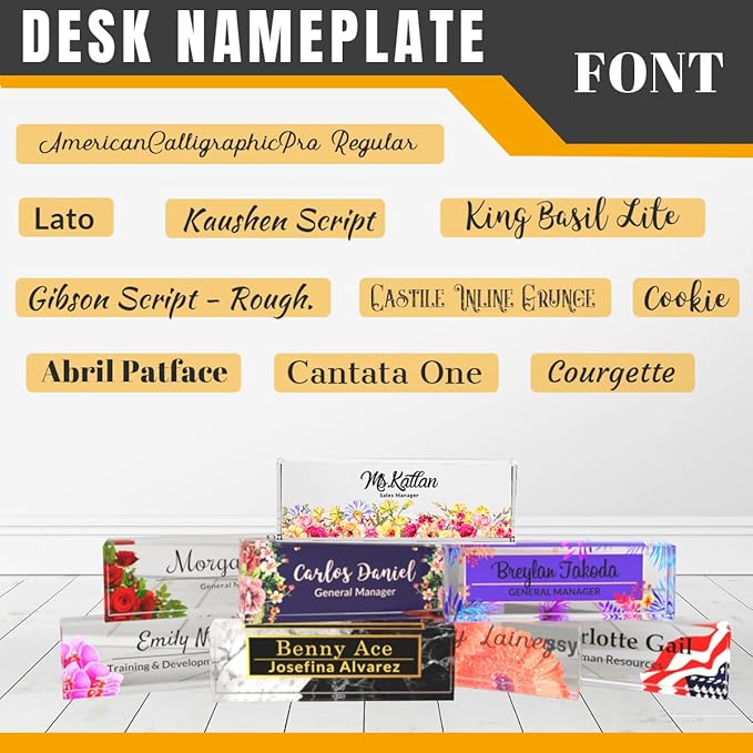 Personalized Desk Name Plate, Personalized Office Gift, Office Name Plaque for Desk, Office Floral Decor for Women (Flower Bush 1)