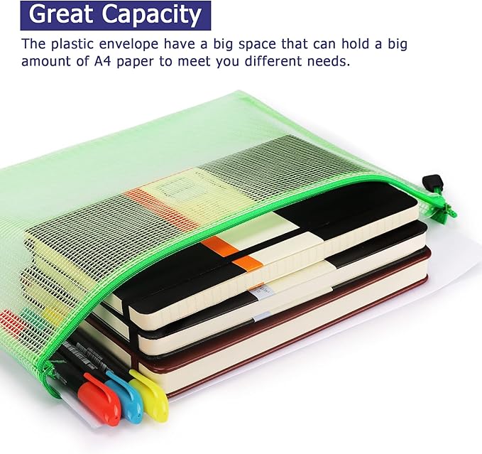 6 Pack Mesh Zipper Pouch Bags, Waterproof Zipper Pouch Zip File Folders for Organization School Office Supplies Travel Storage Bags (Colorful)