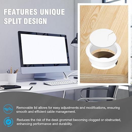 2" Spring Desk Grommet, JTemgle Plastic Cable Hole Cover Computer Table Cord Wire Organizer Caps Desktop Cord Management for Home Office TV Stands Tabletops - White, 10 Pcs