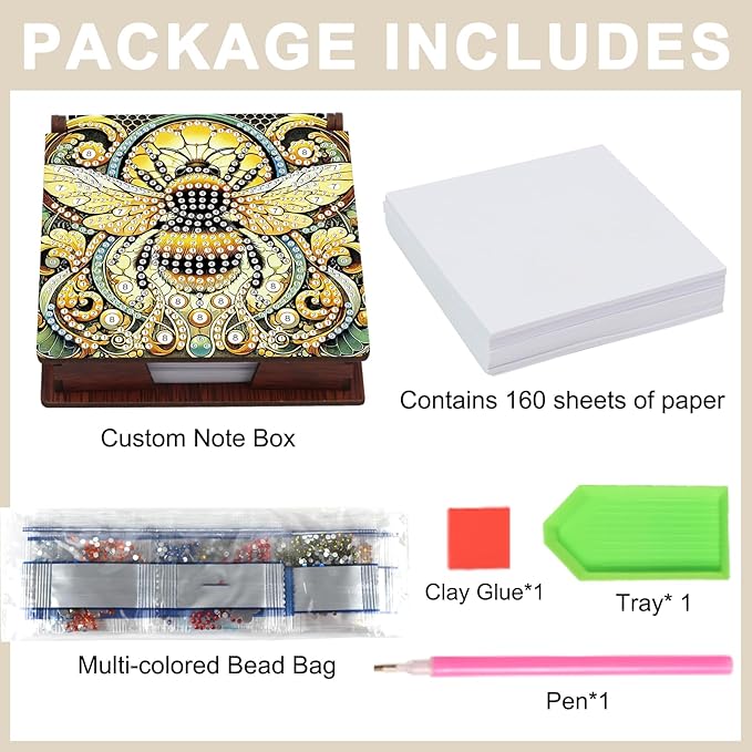 Bee Diamond Painting Kit Note Box,Memo Paper Storage Box Diamond Art,Sticky Note Holder Diamond Art,Diamond Painting Memo Pad For Office Desk. (Bee)
