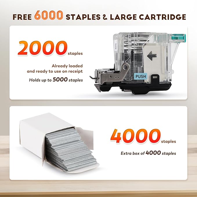 CGOLDENWALL Automatic Heavy Duty Electric Stapler, 70-75 Sheets Capacity, with 6000 Staples, Flat Clinch Jam Free, Speed & Margin Adjustable, 5000 Staples Large Cartridge