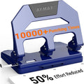 AFMAT 3 Hole Puncher Heavy Duty, 40-Sheet Heavy Duty Three Hole Punch, 50% Reduced Effort Paper Punch, 10K+ Uses, Metal Hole Puncher 3 Ring w/Large Tray, Bulit-in S.S. Paper Guide, Blue