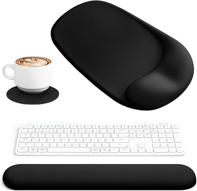 Ospelelf Wrist Rest for Keyboard and Mouse Ergonomic Mouse Pad with Wrist Support Memory Foam Wrist Rest for Computer Keyboard,3-in-1 Gel Mouse and Keyboard Pad for Office Black