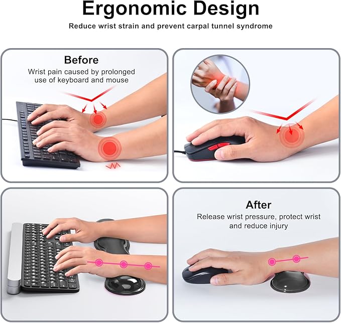 Gel Keyboard and Mouse Wrist Rest Set, Comfort Ergonomic Wrist Support, for Wrist Pain Relief, Computer Keyboard Wrist Rest (Black)