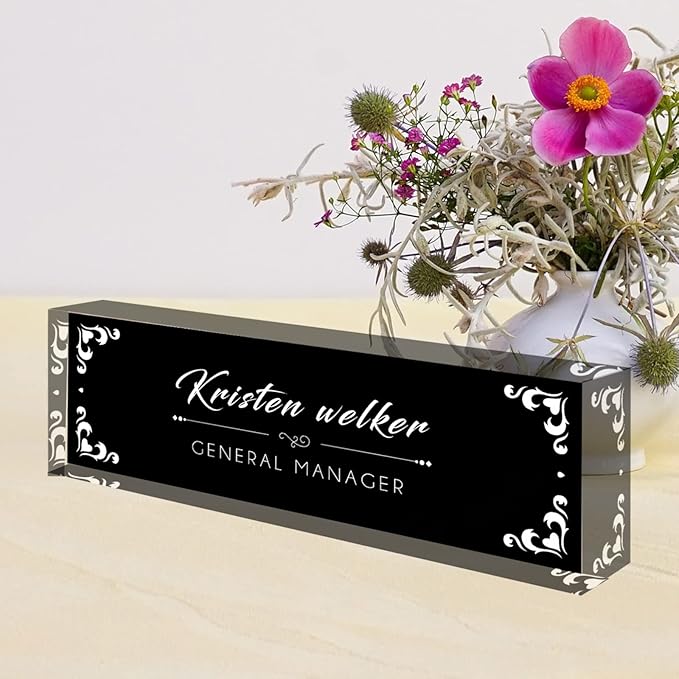 Desk Name Plate Personalized, Custom Name Plates for Desks, Office Desk Decor, Unique Clear Acrylic Glass Block, Personalized Office Gifts for Women Men Boss Teachers Coworkers Appreciation Gifts