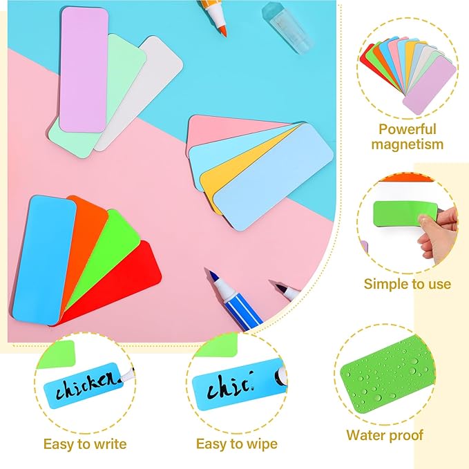 Ctosree 240 Pcs Dry Erase Magnetic Labels 3.2'' x 1.2" Reusable Magnetic Name Tags Blank Name Magnets Colorful Tag Stickers Strips for Whiteboard Locker School Office(Bright Color)