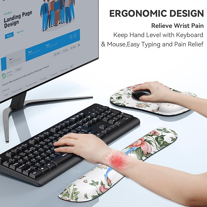 TECKNET Keyboard Wrist Rest and Mouse Pad with Wrist Support, Memory Foam Set for Computer/Laptop/Mac, Lightweight for Easy Typing & Pain Relief Ergonomic Mousepad