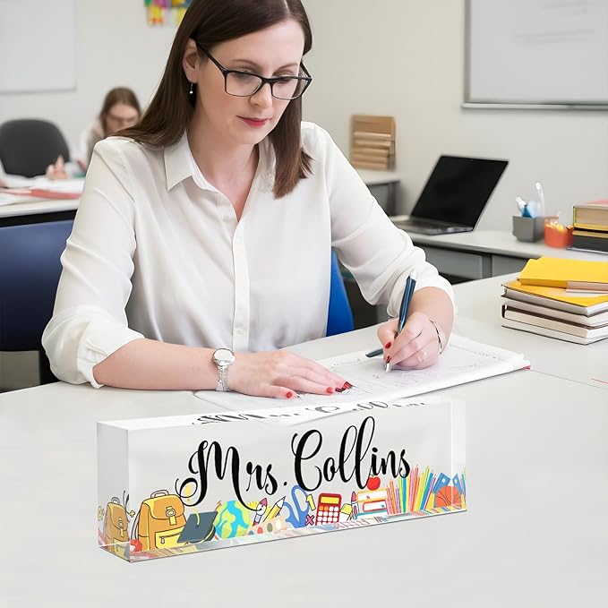 Custom Name Plate for Desk, Employee Appreciation Gifts, Office Decor, Acrylic Personalized, Desk Accessories, Funny Gifts for Coworkers Boss Teacher (Teacher A)