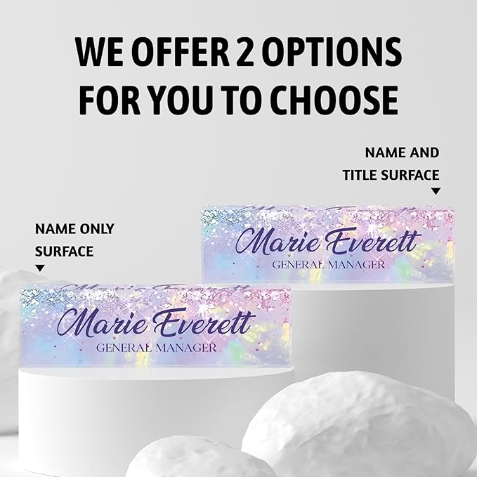 Custom Name Plate for Desk | Personalized Desk Name Plate | Personalized Boss Employee Appreciation Gifts | Acrylic Name Plate Office Desk Accessories (A-Colorful Purple Crystal)