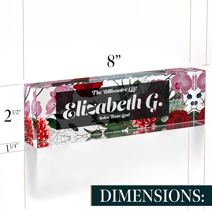 Desk Name Plate Personalized, Custom Name Plates, 2½/x8 Inches, Thick Crystal-Clear Acrylic, Gift Box, Office Desk Decor. USA Made by ACRYLUXE (Spring)