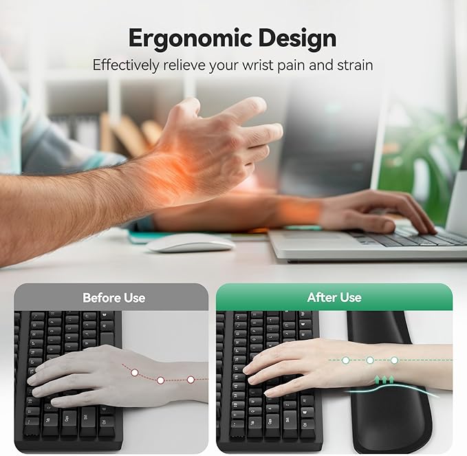 TECKNET 3-in-1 Mouse Pad with Wrist Rest & Keyboard Pad Set - Memory Foam Keyboard and Mouse pad for Desk, Laptop, Computer - Mousepads & Wrist Rests for Office or Gaming