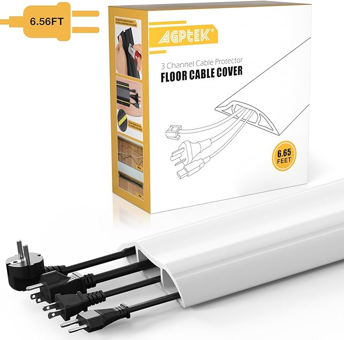 AGPTEK Heavy Duty Floor Cable Cover Cable Protector, 6.5 Ft Floor Cord Protector 3 Channels Floor Cord Cover (Mid Channel 0.93") Contains Cords, Cables and Wires, Good for Office, Home, or Outdoor