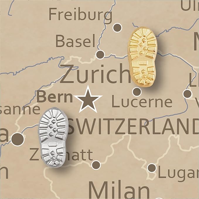 Hiking Boot Print Push Pins - Silver Boot Print Pins - for Cork Board, Maps, or Lapel Pin Use - Designed in USA - Set of 10