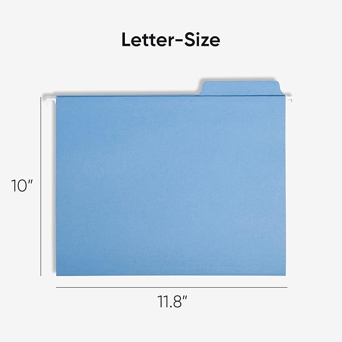 Smead FasTab Hanging File Folders, 20 Count, Blue, 1/3-Cut Built-in Tabs, Letter Size (64099)