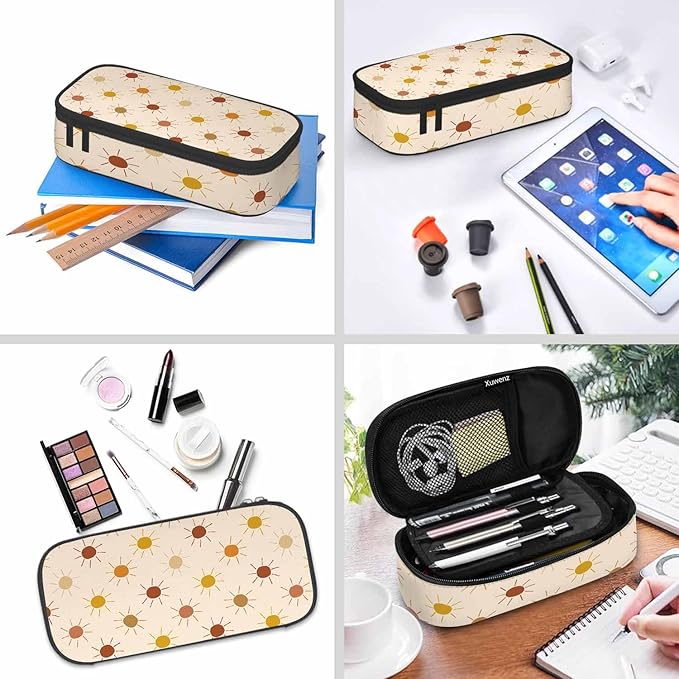 Golden Sun Pencil Case Sunny Dots Boho Summer Pencil Bag Pouch Box Organizer for College School Students Boy Girl