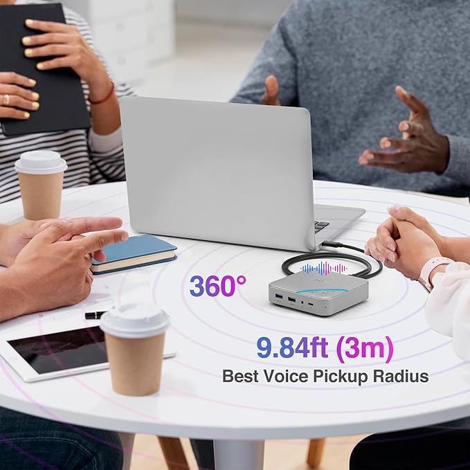 AVLT USB C Speakerphone Hub 360° Omnidirectional Sound Conference Microphone PD 85W Charging, 5Gbps Data Speed, External 4K HDMI Display Support, Portable and Space Saving for Meetings