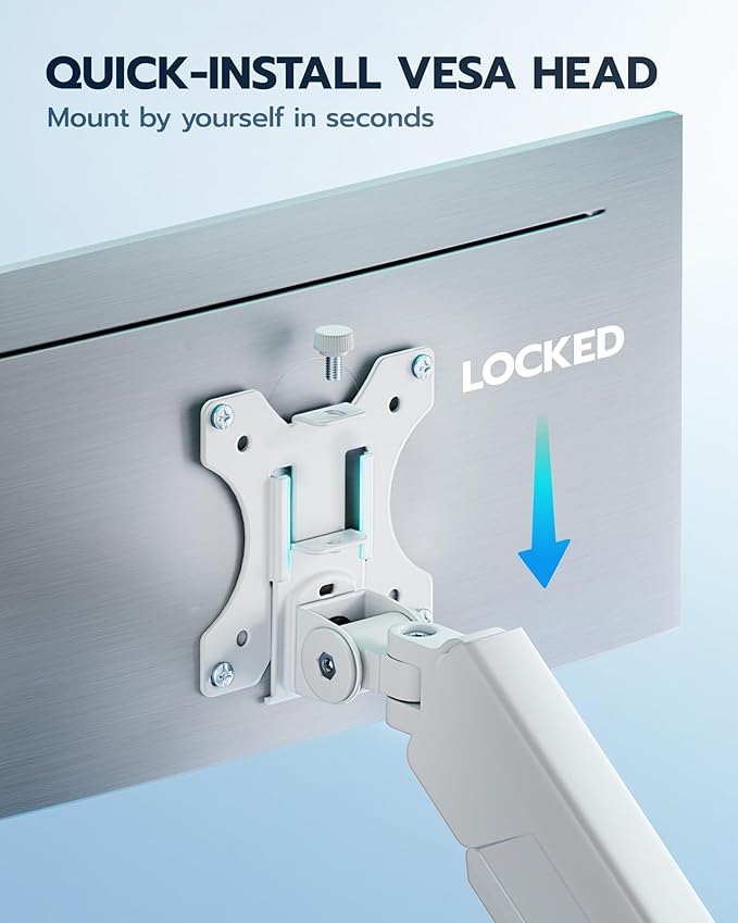 ARES WING Heavy Duty Single Monitor Arm - Fully Adjustable Monitor Mount for 17"-40" Ultrawide Screens Up to 26.4 lbs with Clamp/Grommet Desk Mount, 75/100 Vesa Mount, White