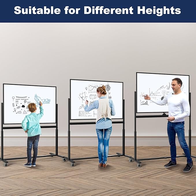 Large Dry-Erase Rolling Magnetic Whiteboard - TSJ OFFICE 48 x 32 Inches Dry Erase Board with Stand Height Adjust Double Sides Mobile White Board Easel on Wheels Office, Home & Classroom