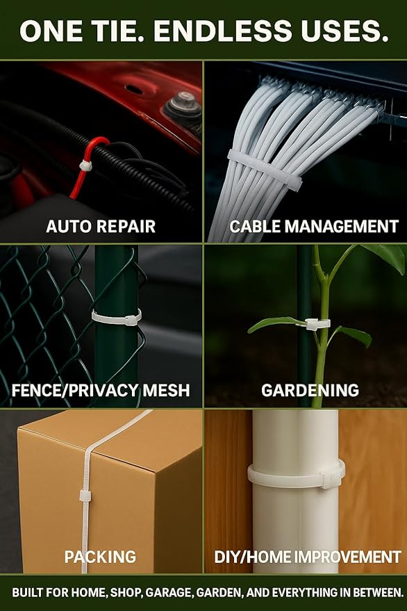 12 inch Zip Ties Clear White, 50 Lbs Tensile Strength, UV resistant, Self-locking, Multi-purpose Nylon Cable Ties, Wire Ties, Tie Wraps for Professionals, Office, Home, Cable Management by Nirah