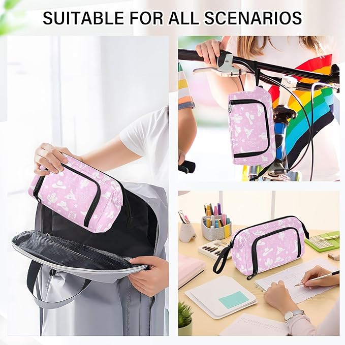 Western Cowboy Purple Pencil Case Pouch Big Capacity Pencil Bag Box Organizer Pen Case Pencil Pouch Aesthetic with Handle for Kids Boys Girls Women College Office