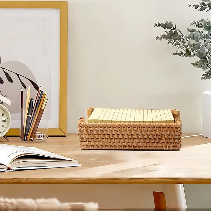 4 x 6 Inch Sticky Note Holder,Rattan Post It Note Dispenser,Wicker Sticky Note Dispenser,Farmhouse Style Post It Holder for Home Office Desk Decor,Honey Brown