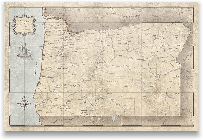 Push Pin Oregon Map Board - With Push Pins to Mark Oregon Travels - Handmade in Ohio, USA - Design: Rustic Vintage