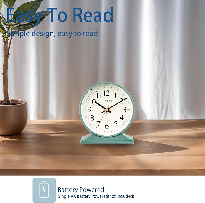 4.5"Retro Analog Alarm Clock,Vintage decor , Super Silent Non Ticking Small Clock with Manual Light, Snooze, Battery Operated, for Bedroom, Living Room, Office,Nightstand, Bedside, Desk ,Table(Green)