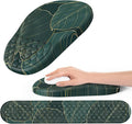 Ergonomic Mouse Pad and Keyboard Wrist Rest with Massage Design, Space-Saving Mouse Pad Wrist Support, Memory Foam Wrist Rest with Non-Slip PU Base for Computer Desk, Green Leaves