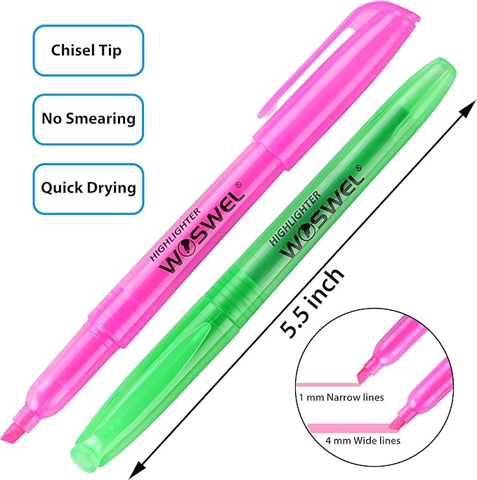 WOSWEL Highlighters Bulk, 120 Pack 6 Assorted Colors No Bleed Chisel Tip Highlighter Markers, Teachers Must Have, Office Supplies
