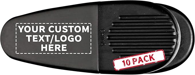 10 Magnetic Memo Holders Set - Customizable Text, Logo - Large Clip, Plastic - Black
