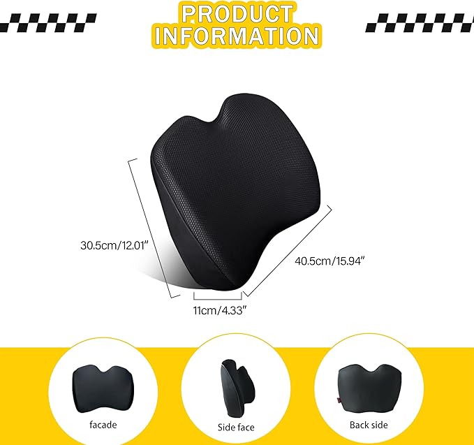 SPRFUFLY Car Headrest Lumbar Support Pillow, 100% Memory Foam Lumbar Pillow with Breathable Removable Cover, Ergonomic Design -Neck Back Pillow Lumbar Support Pillow for Car Seat (Backsaver-One)