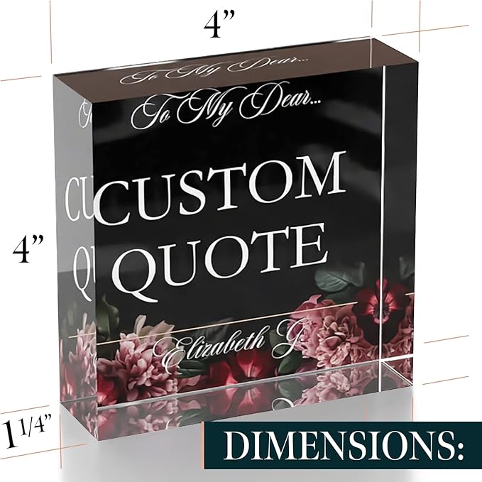 Personalized Gifts, Custom Quote Block Letter Board,Crystal-Clear Acrylic with Gift Box,17 Styles, Holiday and Christmas Gift for Mom, Dad, Girlfriend, Him or Her, Husband, Wife (4"x4, Floweret)
