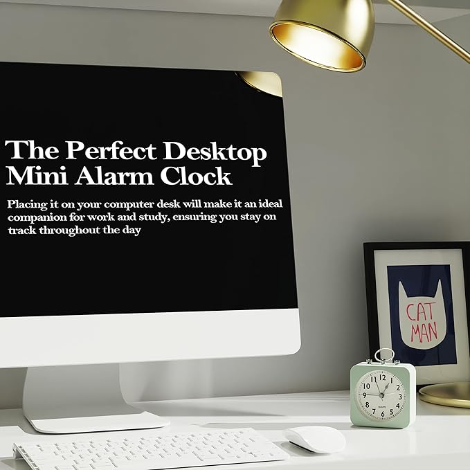 AYRELY® Battery Operated Alarm Clock with Square Metal Case,No Ticking Analog Quartz, Simple Operation for Bedroom/Travel/Desk/Kids(Green)