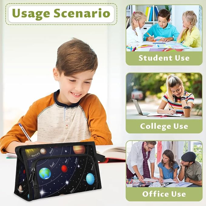 Pardick Large Capacity Pencil Case Pouch, Space Planet Portable Zipper Pencil Cases Pencil Bag Office Stationery Bag Makeup Bag Desk Organizer for Women Men
