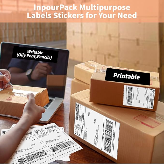 InpourPack 1000 Half Sheet Self Adhesive Shipping Labels, 8.5" x 5.5" Address Labels Laser/Ink Jet White Blank Shipping Stickers(500 Sheets)