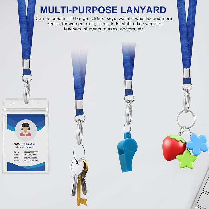ID Card Holder with Lanyard 30Pcs Clear Vertical Name Tags ID Badge Holders and 30Pcs Flat Neck Lanyards for Cruise Ship Cards Work IDs Office School
