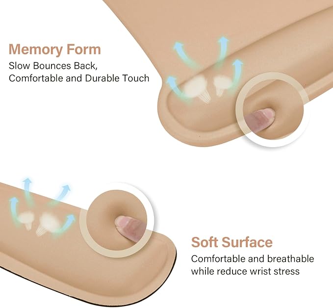 MOSISO Wrist Rest Support for Mouse Pad & Keyboard Set, Ergonomic Mousepad Non-Slip Base Home/Office Pain Relief & Easy Typing Cushion with Neoprene Cloth & Raised Memory Foam, Mocha