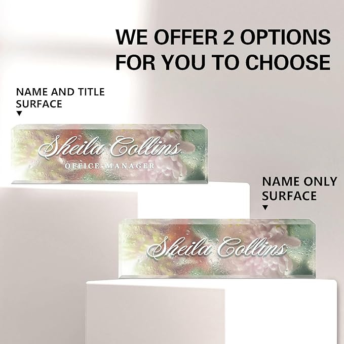 Custom Name Plate - Acrylic Desk Name Plate Personalized, Office Decor, Employee Appreciation Gifts, Funny Office Gifts for Coworkers Boss Teacher (Hazy Flower)